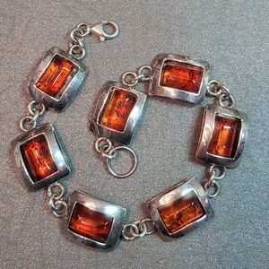 Vintage Baltic Amber Sterling Silver Link Bracelet
